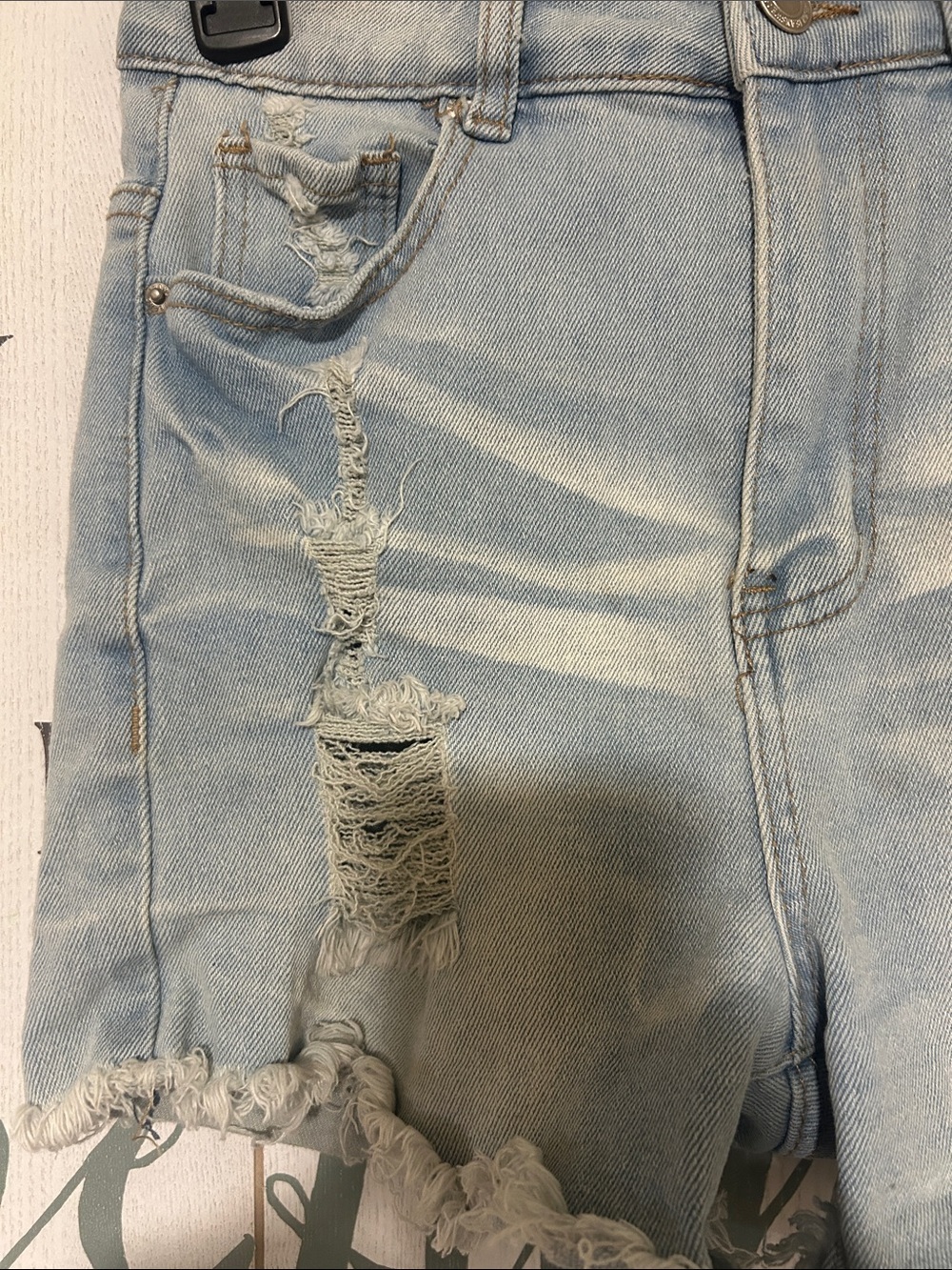 Elite Jeans Light Blue Distressed High-Waist Denim Shorts, ‼️no size tag - Picture 2 of 5